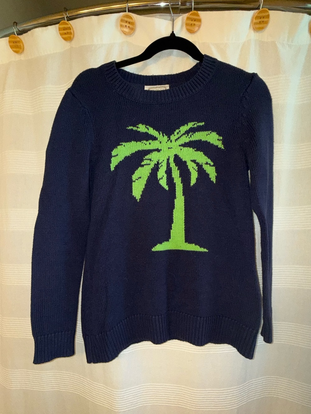 Sail to Sable Navy Palm-Print Crewneck Sweater